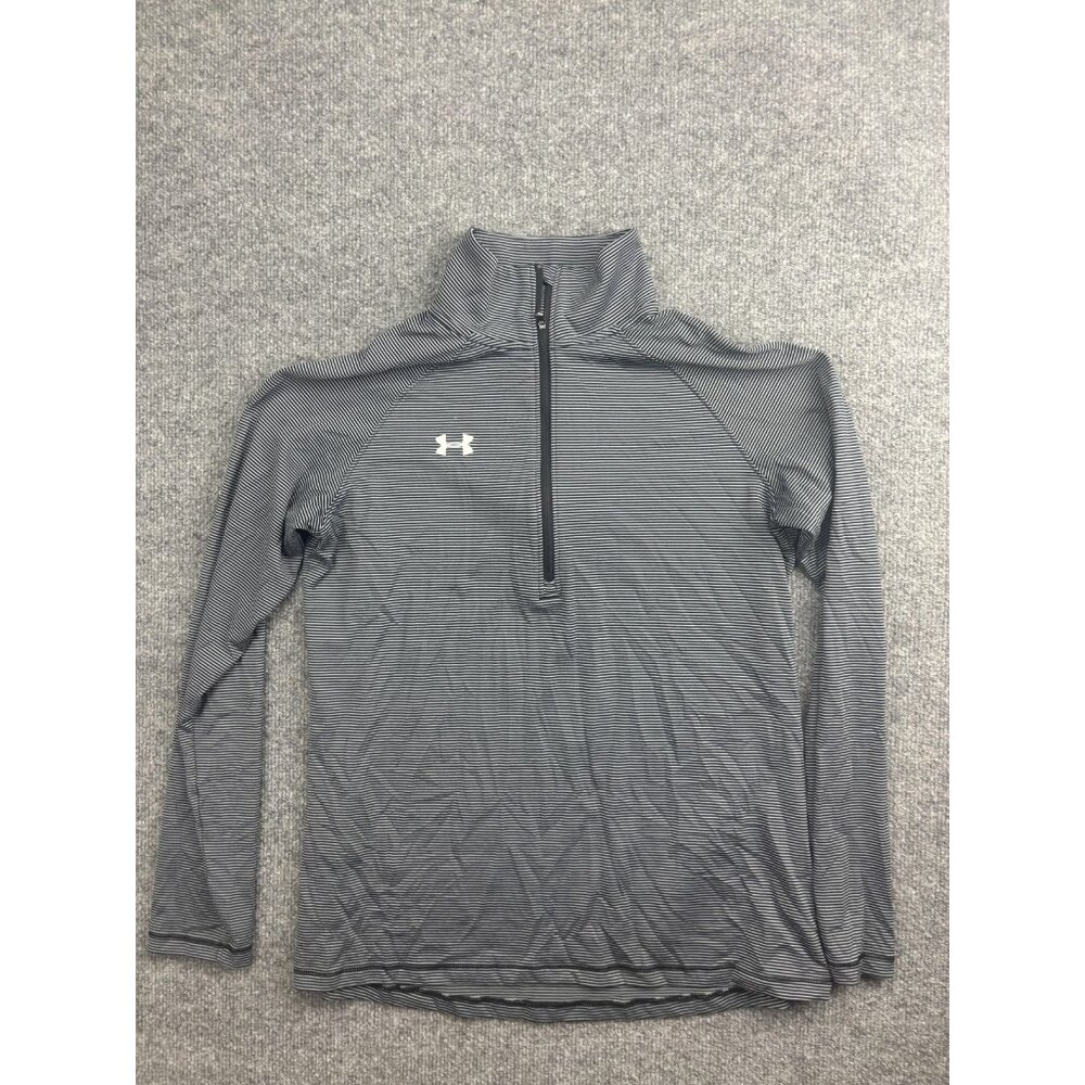 Under Armour HeatGear Pullover Mens Small Gray Striped 1/4 Zip Shirt Long Sleeve